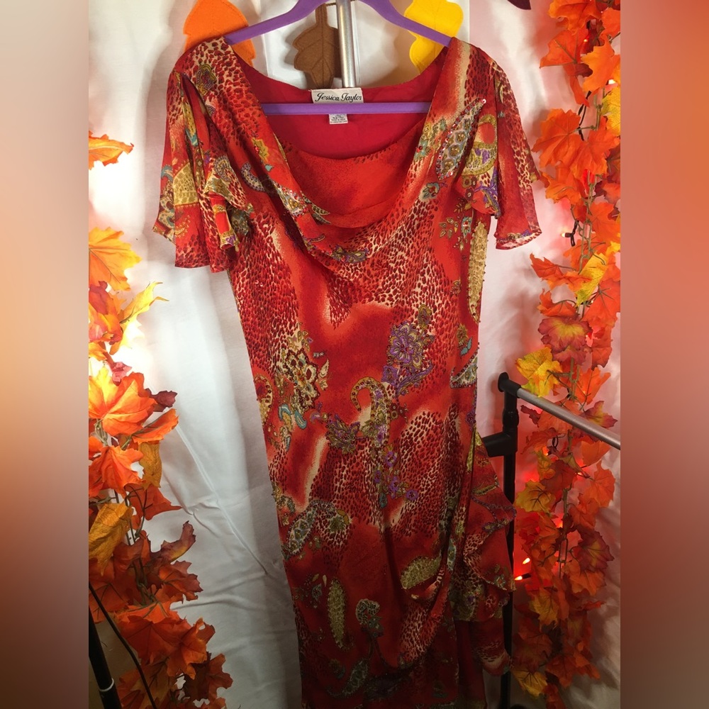 Jessica Taylor | Women’s Short Sleeve Red Multi-print Dress
